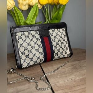 Gucci SherryLine Navy Parfums Clutch on Chain